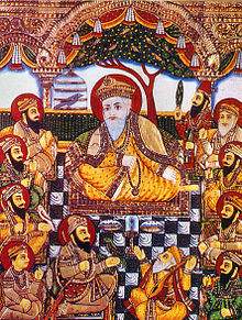 Guru Nanak with Bhai Bala and Bhai Mardana and Sikh Gurus