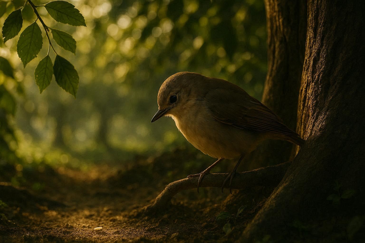 The little bird finds a tiny grain of rice