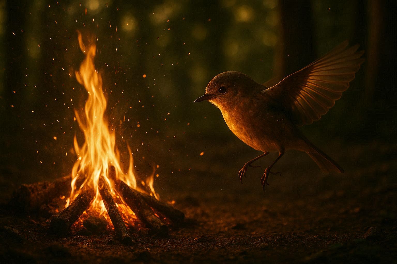 The little bird asking the fire for help