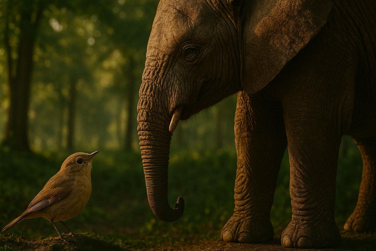 The little bird asking the elephant for help