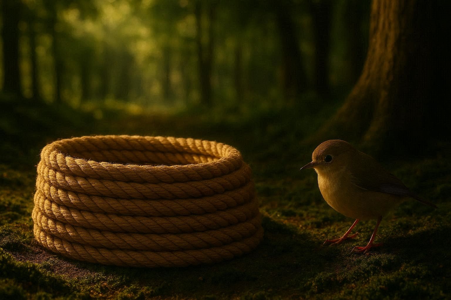 The little bird asking the rope for help