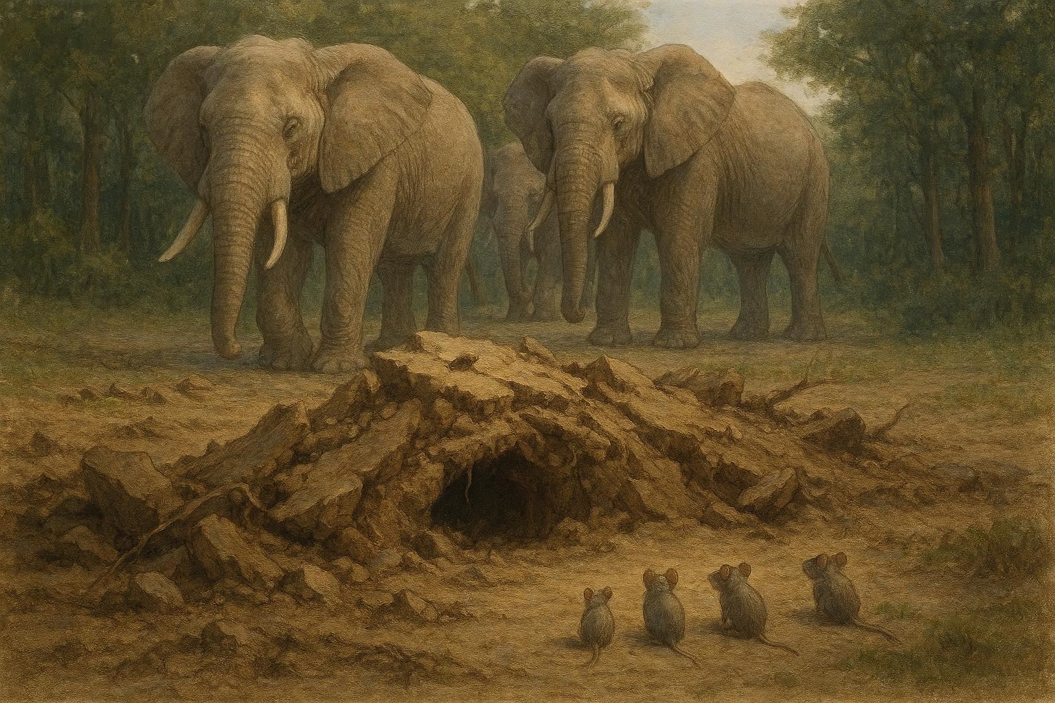 Mice looking at their damaged home