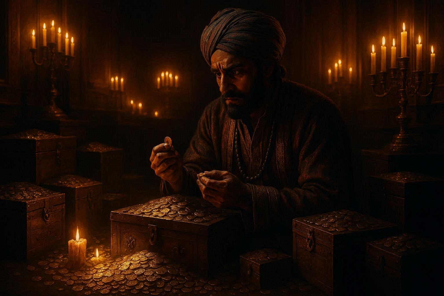The merchant counting his gold coins