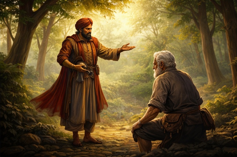 The Raja gives the woodcutter a forest reserve
