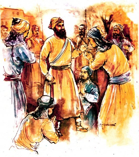 Sahibzada Ajit Singh saying farewell to his father, Guru Gobind Singh